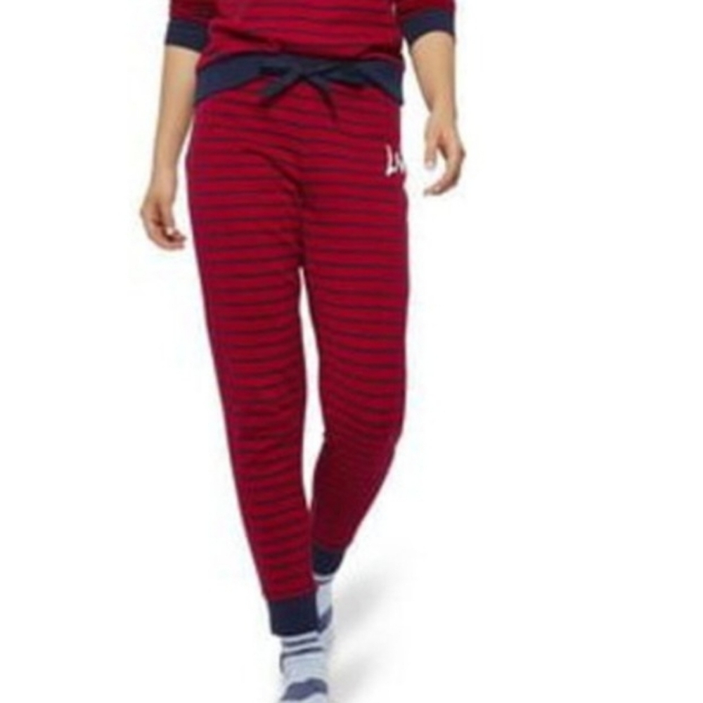 Love By Ellen Degeneres Navy & Red Striped Jogger Pajama Bottoms XS